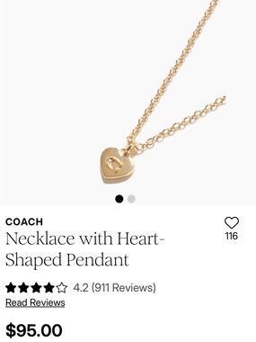 COACH Gold Heart Charm Pendant Necklace